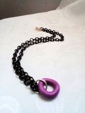Purple Wood Loop Pendant on Black Chain Necklace Rock Punk Goth One-of-a-kind